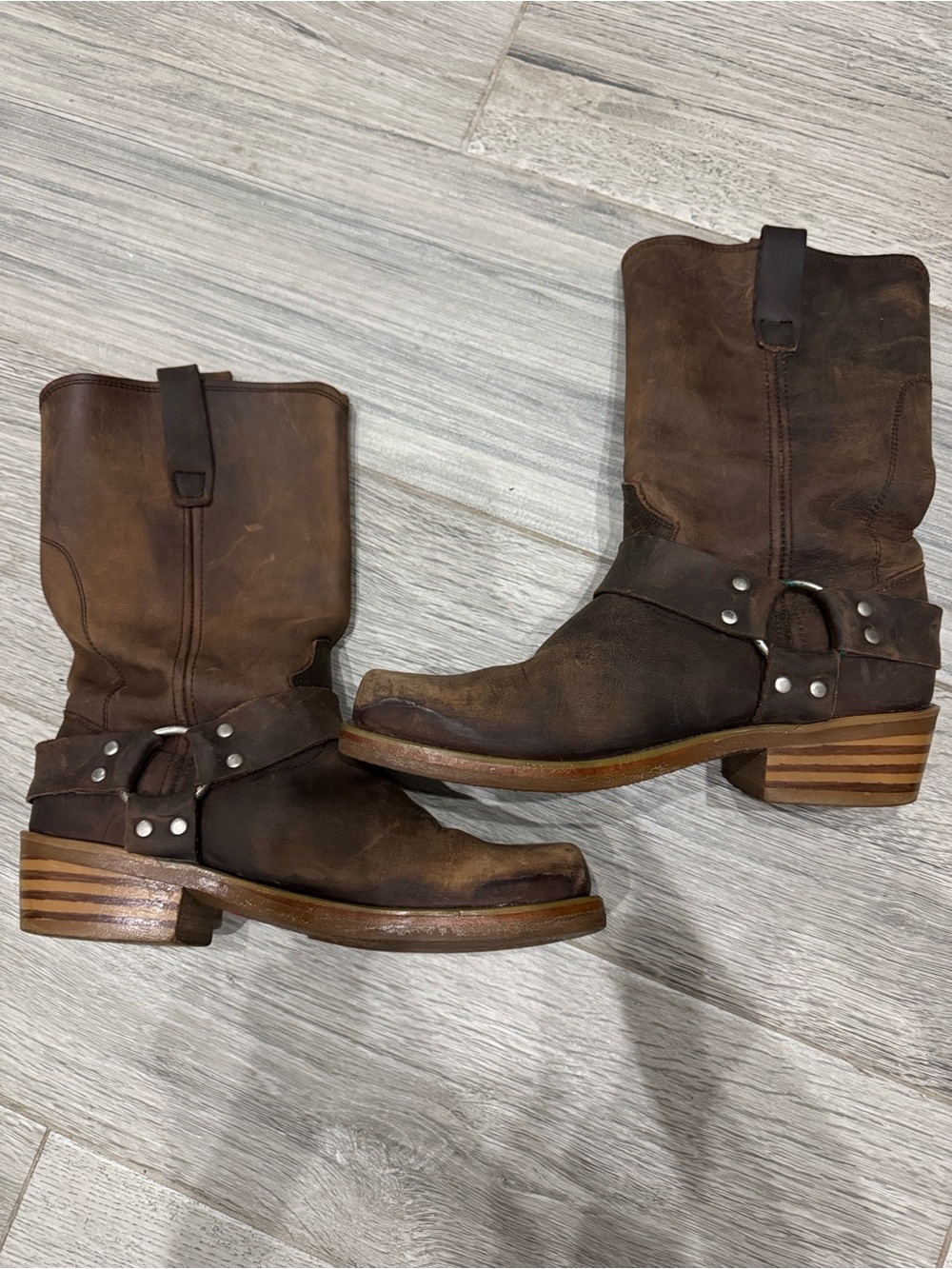 Durango Brown Leather Harness Heeled Western/Motorcycle Boots -